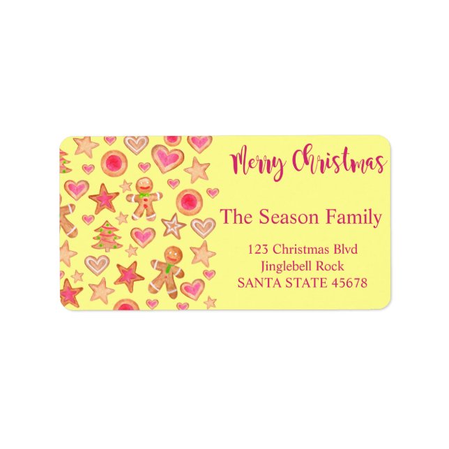 Merry Christmas watercolor gingerbread cookies Label (Front)