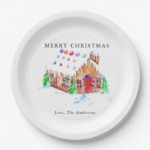 Merry Christmas Watercolor Gingerbread House Cute Paper Plates