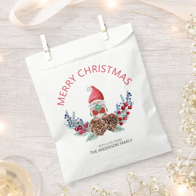 Merry Christmas Watercolor Gnome  Favor Bag (Clipped)