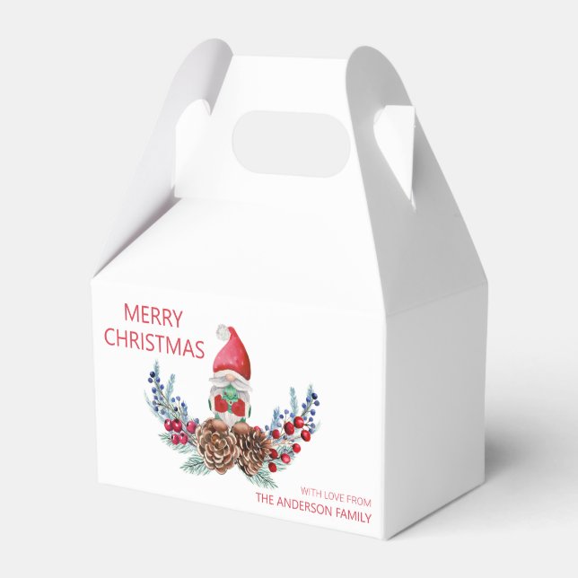 Merry Christmas Watercolor Gnome Favor Boxes (Front Side)