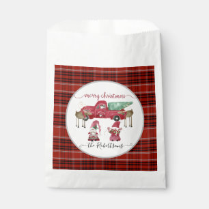 Merry Christmas Watercolor Gnome Red Truck Trees Favor Bag