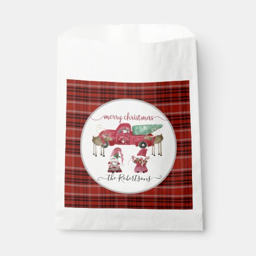 Merry Christmas Watercolor Gnome Red Truck Trees Favor Bag