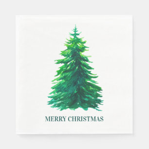 Merry Christmas. Watercolor green winter tree Napkins