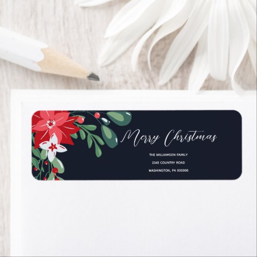 Merry Christmas Watercolor Greenery and Berries   Label