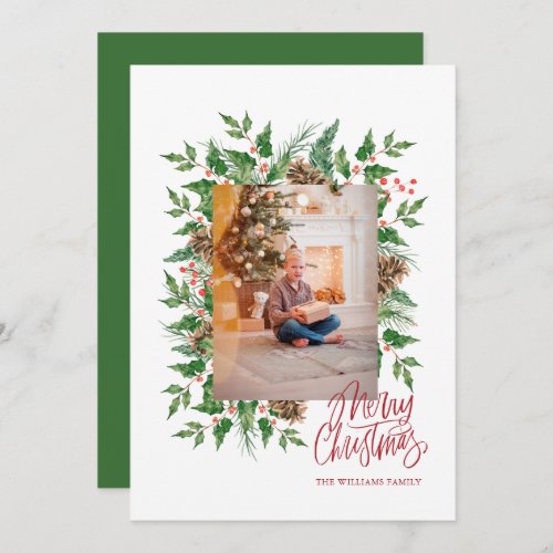 Merry Christmas Watercolor Greenery Holiday Card