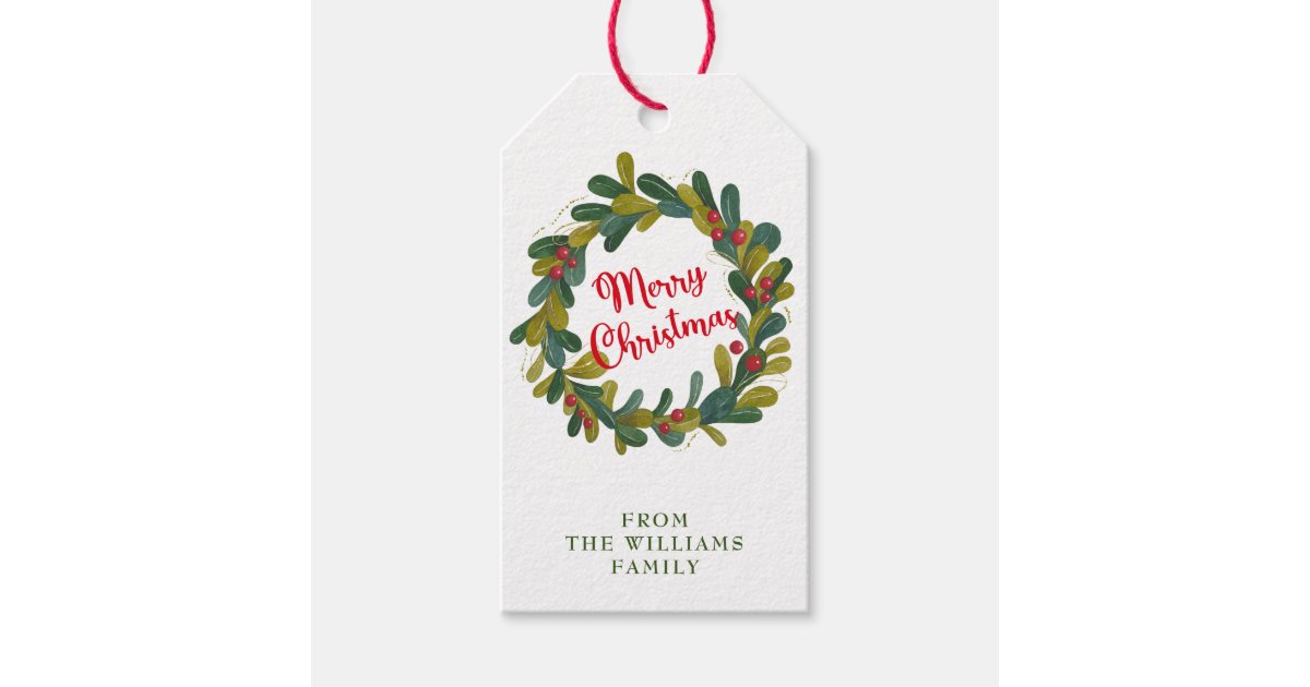 Elegant Holly Berries and Pine Cones Holiday Gift Tags