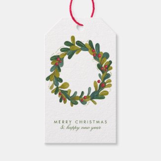 Merry Christmas Watercolor Greenery Wreath