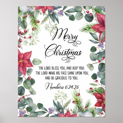 Merry Christmas Watercolor Holiday Art Christian Poster
