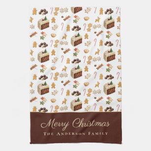 Merry Christmas Watercolor Holiday Baking Kitchen Towel