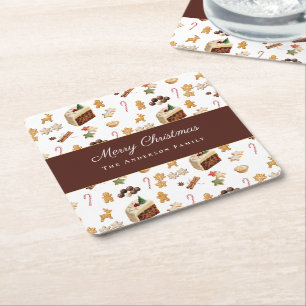 Merry Christmas Watercolor Holiday Baking Square Paper Coaster
