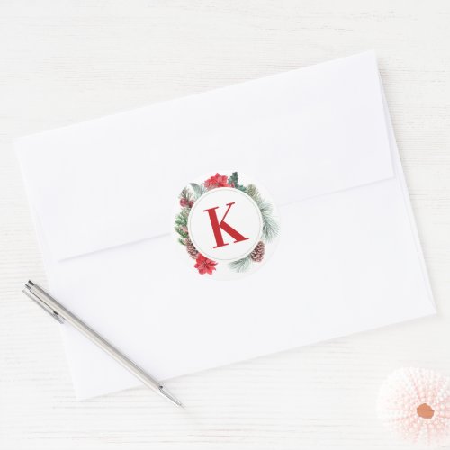 Merry Christmas  Watercolor Holiday Floral Classic Round Sticker