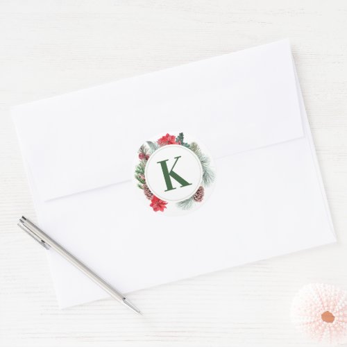 Merry Christmas  Watercolor Holiday Floral Classic Round Sticker