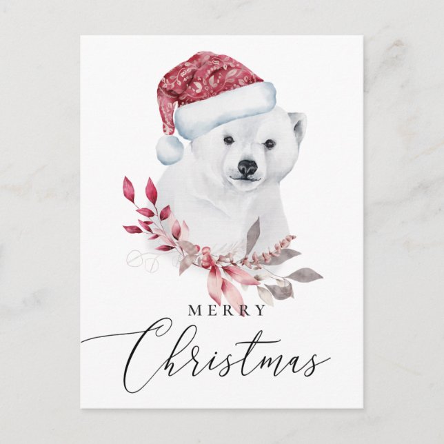 Merry Christmas. Watercolor holiday polar bear (Front)