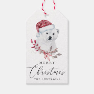 Merry Christmas. Watercolor holiday polar bear Gift Tags