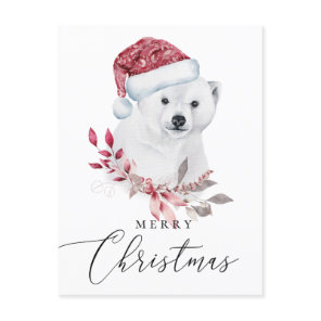 Merry Christmas. Watercolor holiday polar bear Postcard