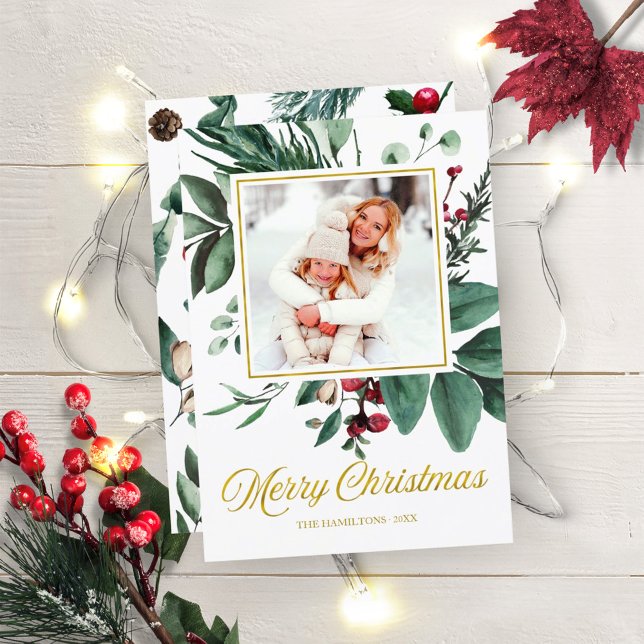 Merry Christmas Watercolor Holidays Photo Invitation (Creator Uploaded)