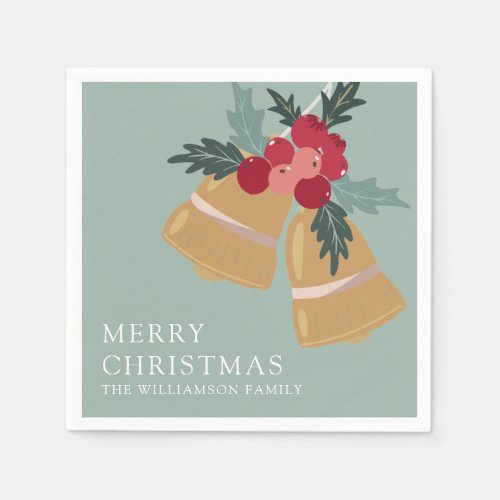 Merry Christmas Watercolor Holly Berries Napkins