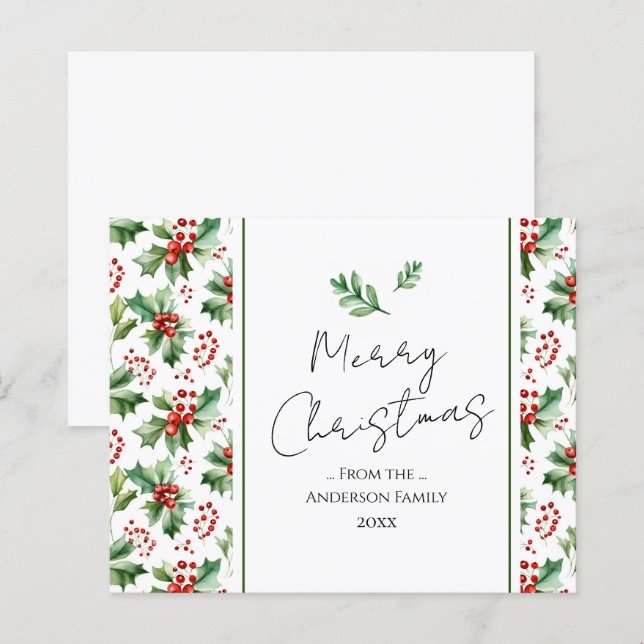 Merry Christmas Watercolor Holly Berry (Front/Back)