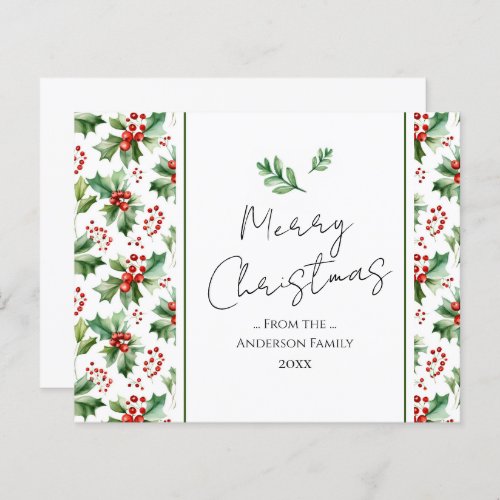 Merry Christmas Watercolor Holly Berry