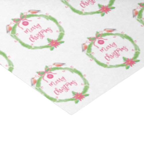 Merry Christmas Watercolor Holly Wreath Tissue Paper