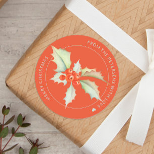 Merry Christmas watercolor Holy personalized red Classic Round Sticker