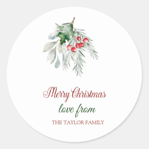 Merry ChristmasWatercolor Mistletoe Classic Round Sticker