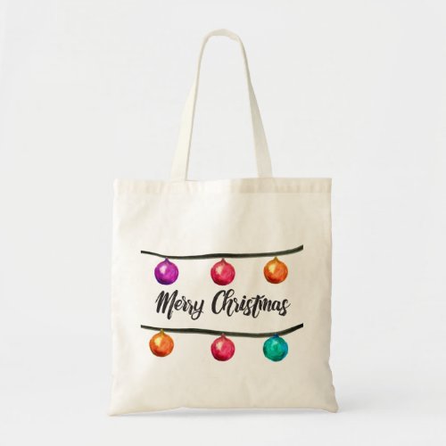 Merry Christmas Watercolor Ornament Balls Tote Bag