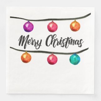 Merry Christmas, Watercolor Ornament Paper Dinner Napkin