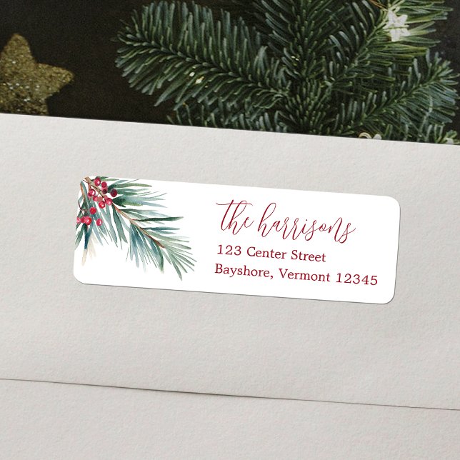 Merry Christmas Watercolor Pine and Berries Label (Merry Christmas Watercolor Pine and Berries Label)