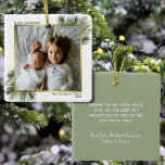 Merry Christmas Watercolor Pine Gold Photo Frame Ceramic Ornament<br><div class="desc">This beautiful ornament features a simple yet elegant design with your photo surrounded by a faux foil golden frame and hand painted watercolor pine branches. The caption reads: Merry Christmas! Below the photo is space for your name and the year. The back has room for a short greeting or note...</div>