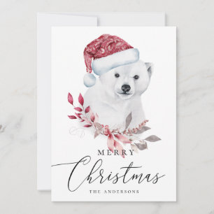 Merry Christmas. Watercolor polar bear. Animal Holiday Card