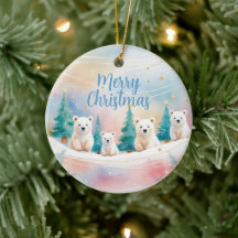 Merry Christmas Watercolor Polar Bear Family