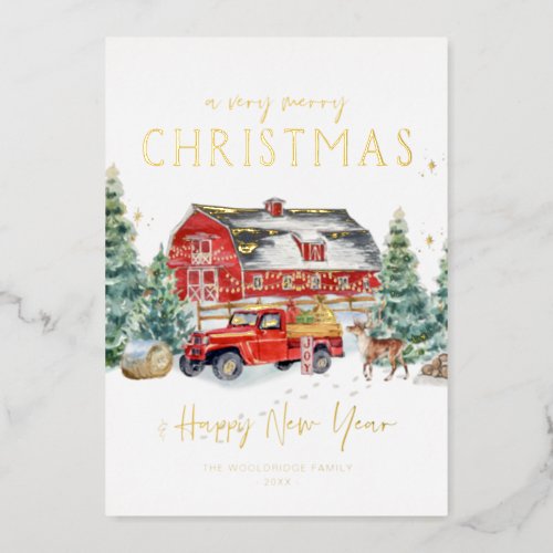 Merry Christmas  Watercolor Red Truck Holiday