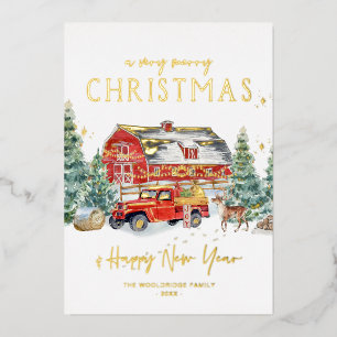 Merry Christmas   Watercolor Red Truck Holiday