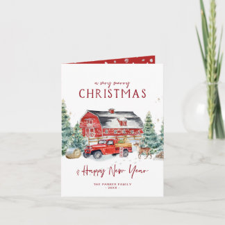 Merry Christmas | Watercolor Red Truck Holiday Card