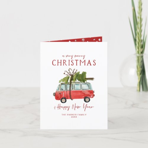 Merry Christmas  Watercolor Red Van Holiday