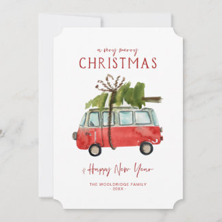 Merry Christmas | Watercolor Red Van Holiday Card