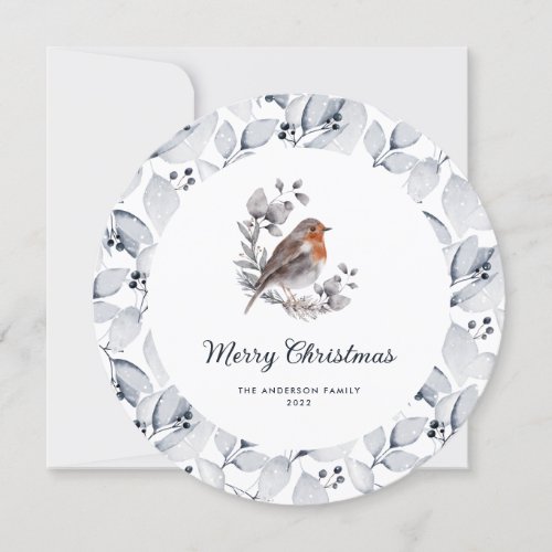 Merry Christmas Watercolor Robin Bird Winter Holiday Card
