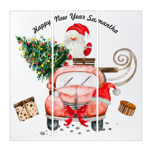 Merry Christmas Watercolor Santa gift Triptych