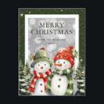 Merry Christmas Watercolor Snowman Holiday Postcard<br><div class="desc">Send stylish greetings this holiday season with these cute Merry Christmas postcards featuring two snowmen wearing hats and scarves.</div>