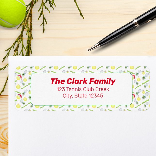 Merry Christmas Watercolor Tennis Balls & Rackets  Label (Creator Uploaded)