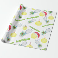 Merry Christmas Watercolor Tennis Racket And Balls Wrapping Paper