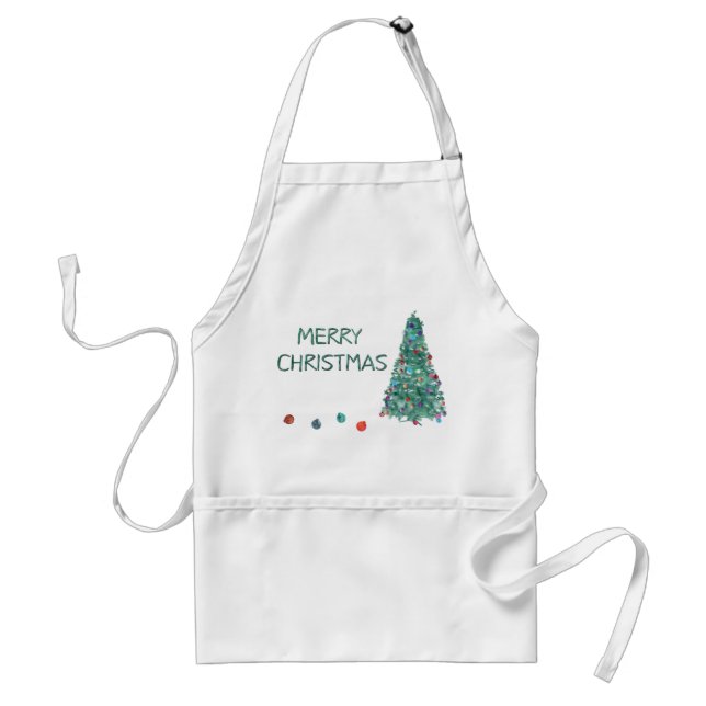 Merry Christmas Watercolor Tree Adult Apron (Front)
