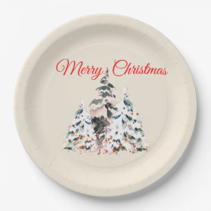 Merry Christmas Watercolor Tree Paper Plates