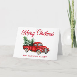 Merry Christmas Watercolor Vintage Red Truck Fold Card