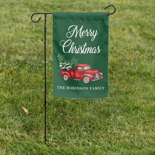 Merry Christmas Watercolor Vintage Red Truck Lawn Garden Flag