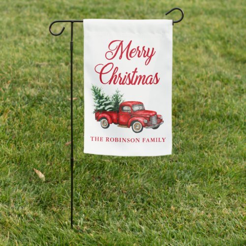 Merry Christmas Watercolor Vintage Red Truck White Garden Flag