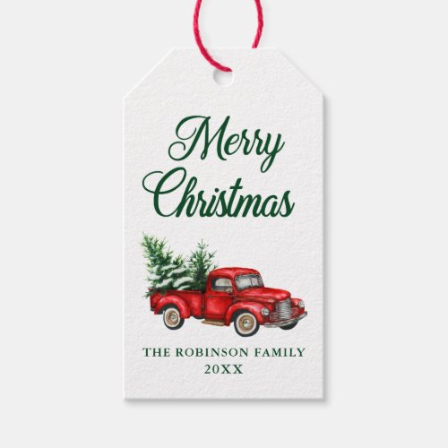 Merry Christmas Watercolor Vintage Truck Gift Tags