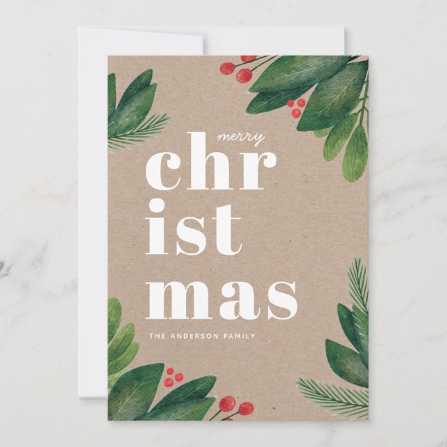 Merry Christmas. Watercolor winter botanical Holiday Card (Front)
