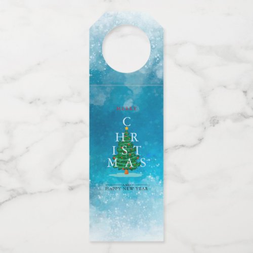 Merry Christmas Watercolor Winter   Bottle Hanger Tag